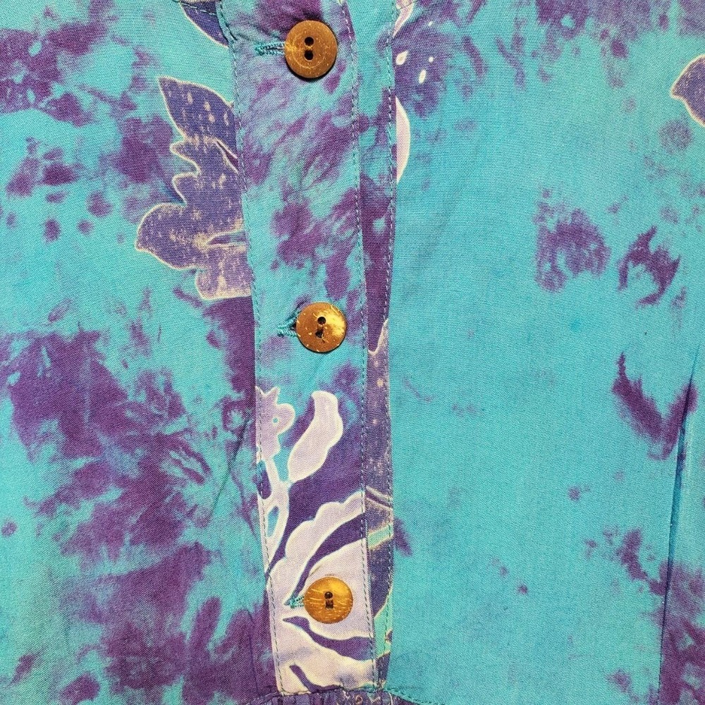 VTG 90s Bali Batiks Dress Womens Small Blue Purple Batik Fringe‎ Festival Beach - Picture 5 of 12